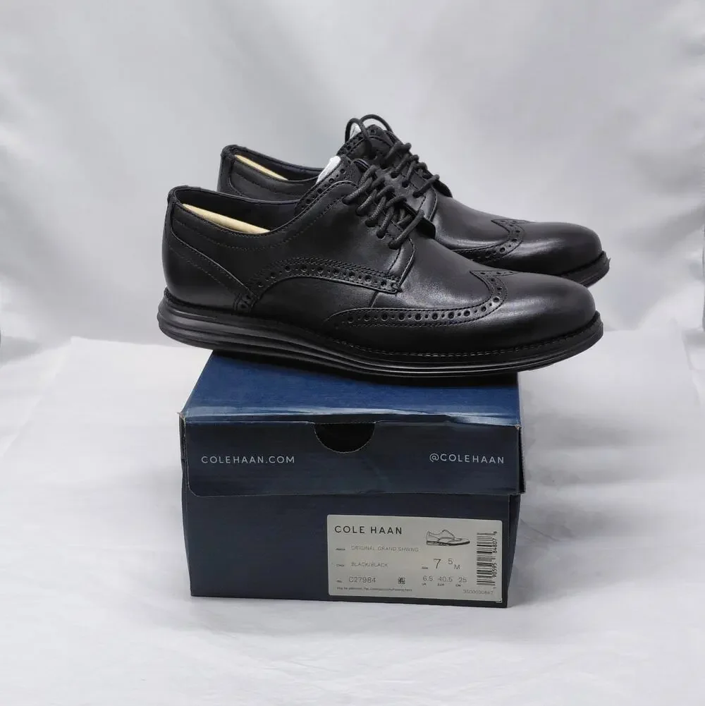 Cole Haan Mens Oxford Dress Shoes 7.5 Black Leather Wingtip Original Grand